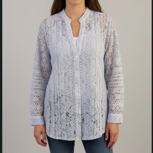 120% Lino Chic White Lace Linen Women's blouse size 48